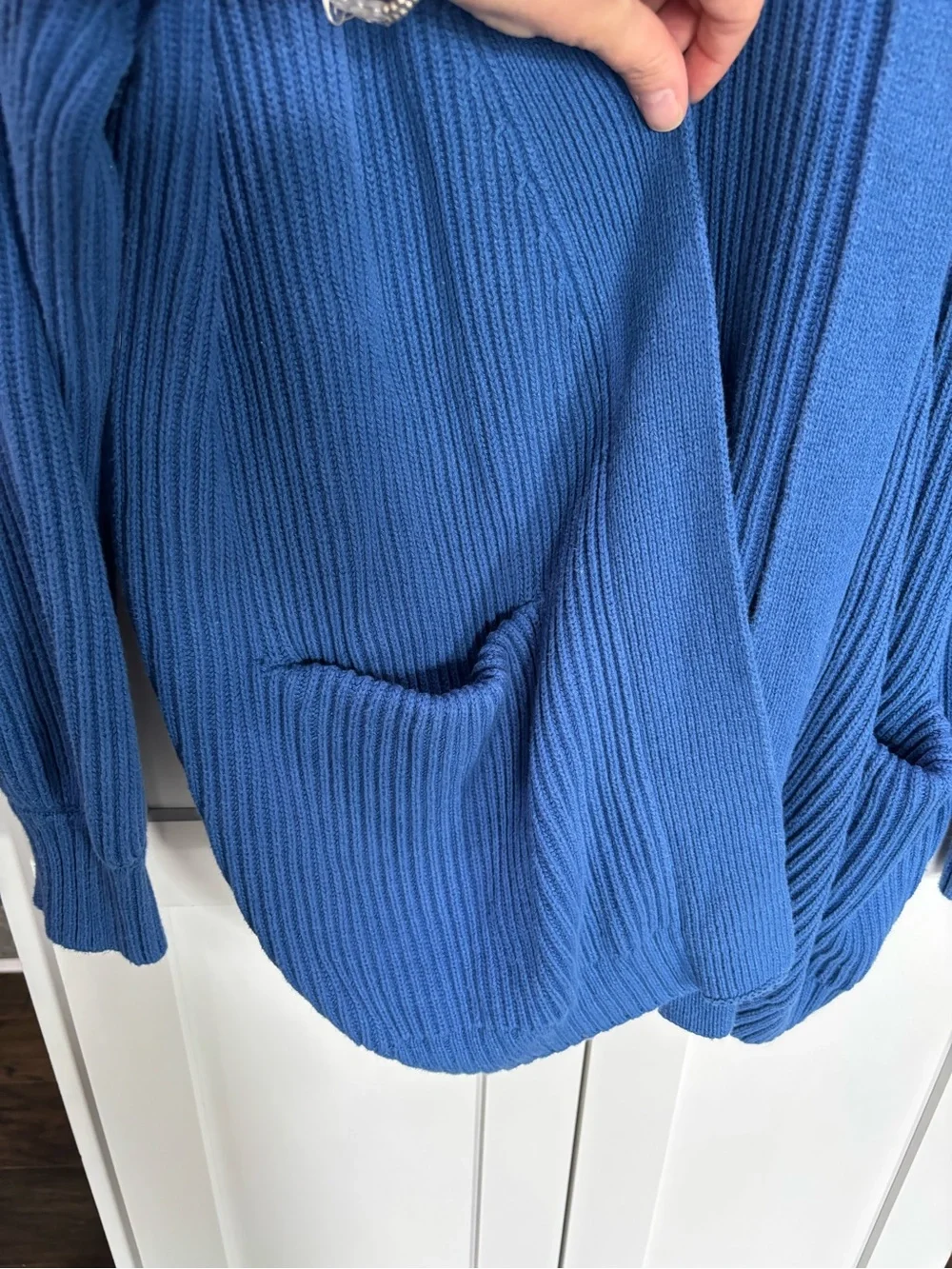 Quince Women's Ribbed Open Front Cardigan - Blue - Picture 3 of 4